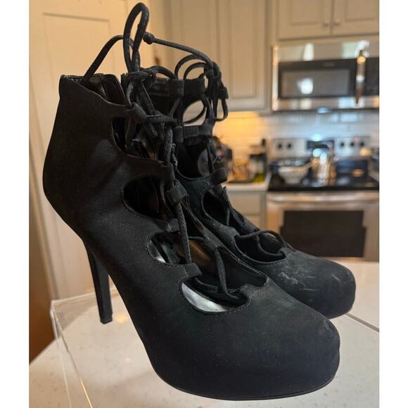 madeline girl black strappy high heels with inside zipper womens 9.5 - Picture 1 of 4